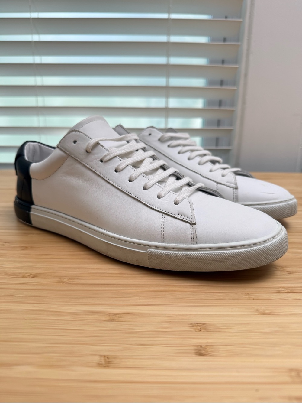 Oliver Cabell White Leather Low-Top Sneakers with Black Heel Size 10 US